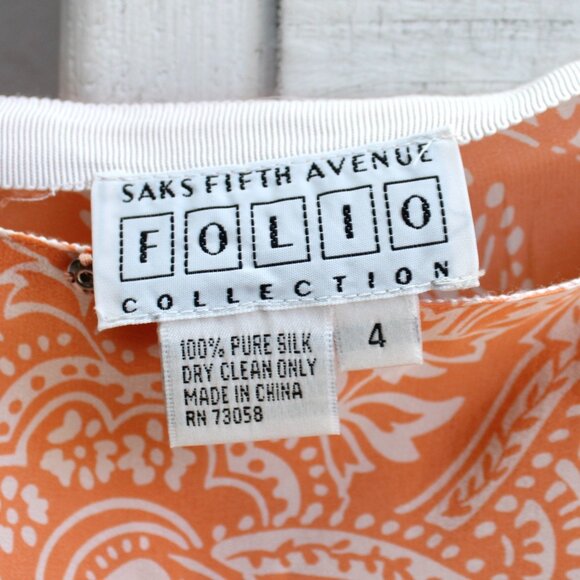Saks 5th Avenue Folio Orange White Paisley Wrap Knot Tie Silk Mini Skirt Size 4 - Picture 3 of 6